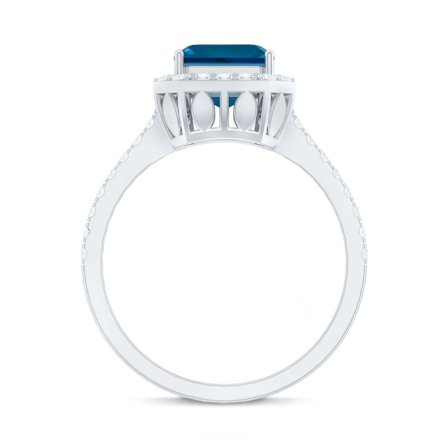 Real 8mm London Blue Topaz Asscher Cut Engagement Ring with Diamond