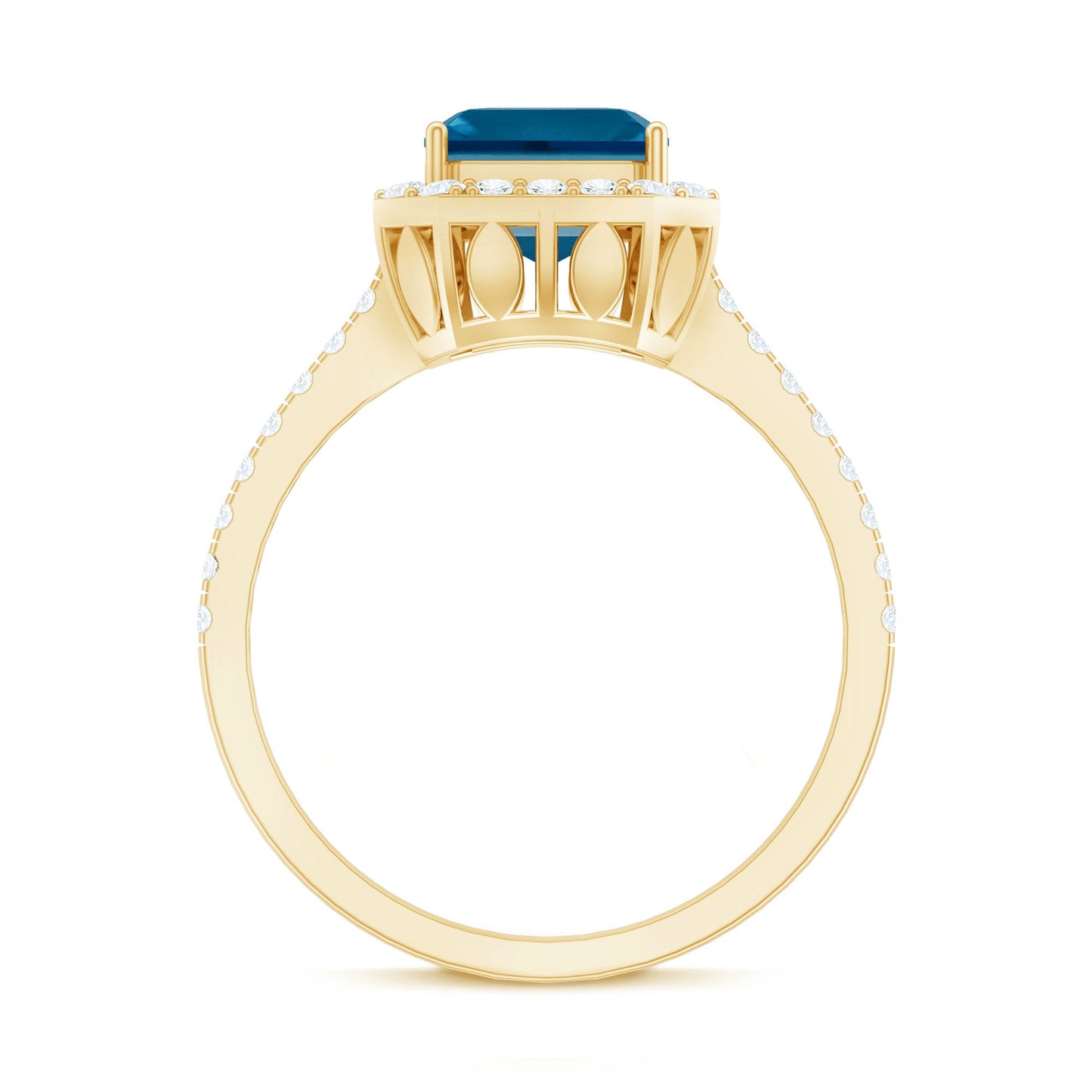 Real 8mm London Blue Topaz Asscher Cut Engagement Ring with Diamond