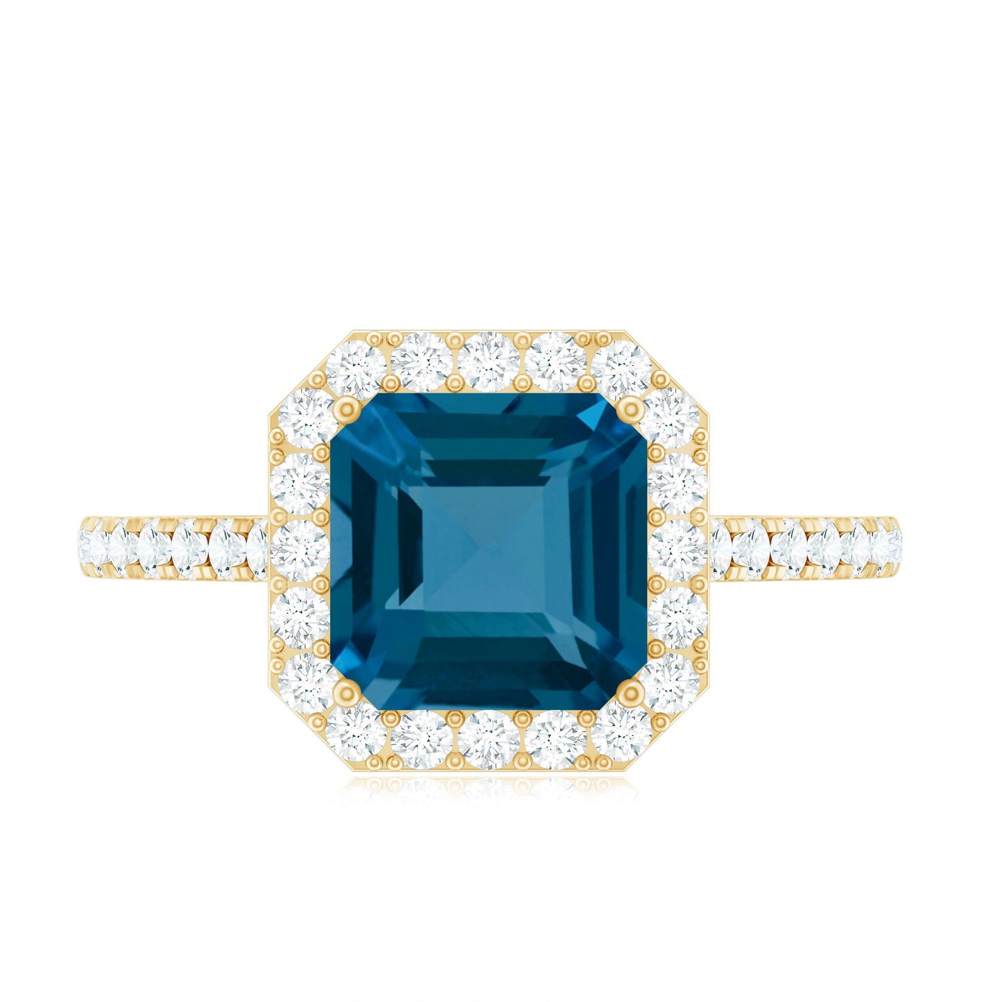 Real 8mm London Blue Topaz Asscher Cut Engagement Ring with Diamond
