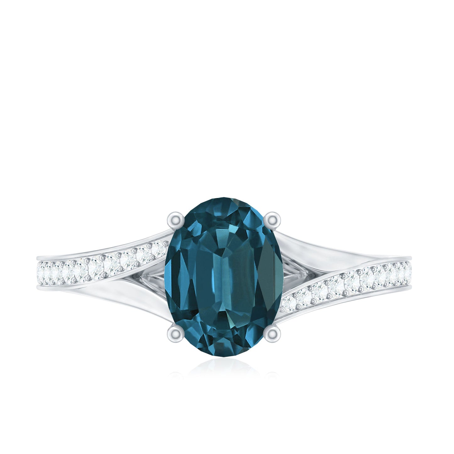 6X8mm Oval Cut London Blue Topaz Engagement Ring with Diamond Split Shank