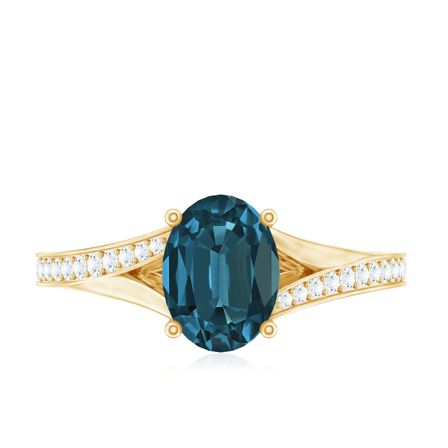 6X8mm Oval Cut London Blue Topaz Engagement Ring with Diamond Split Shank
