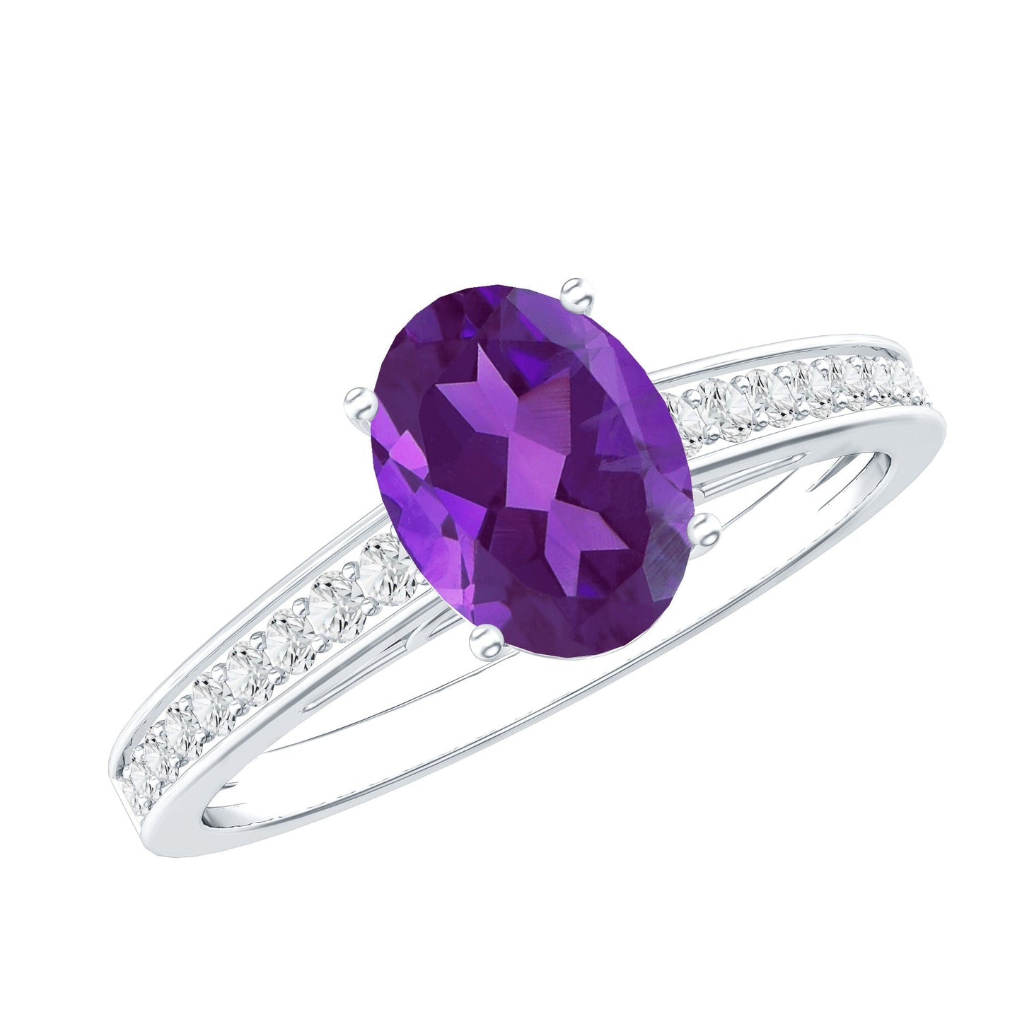 4 Prong Set Amethyst Solitaire and Diamond Ring