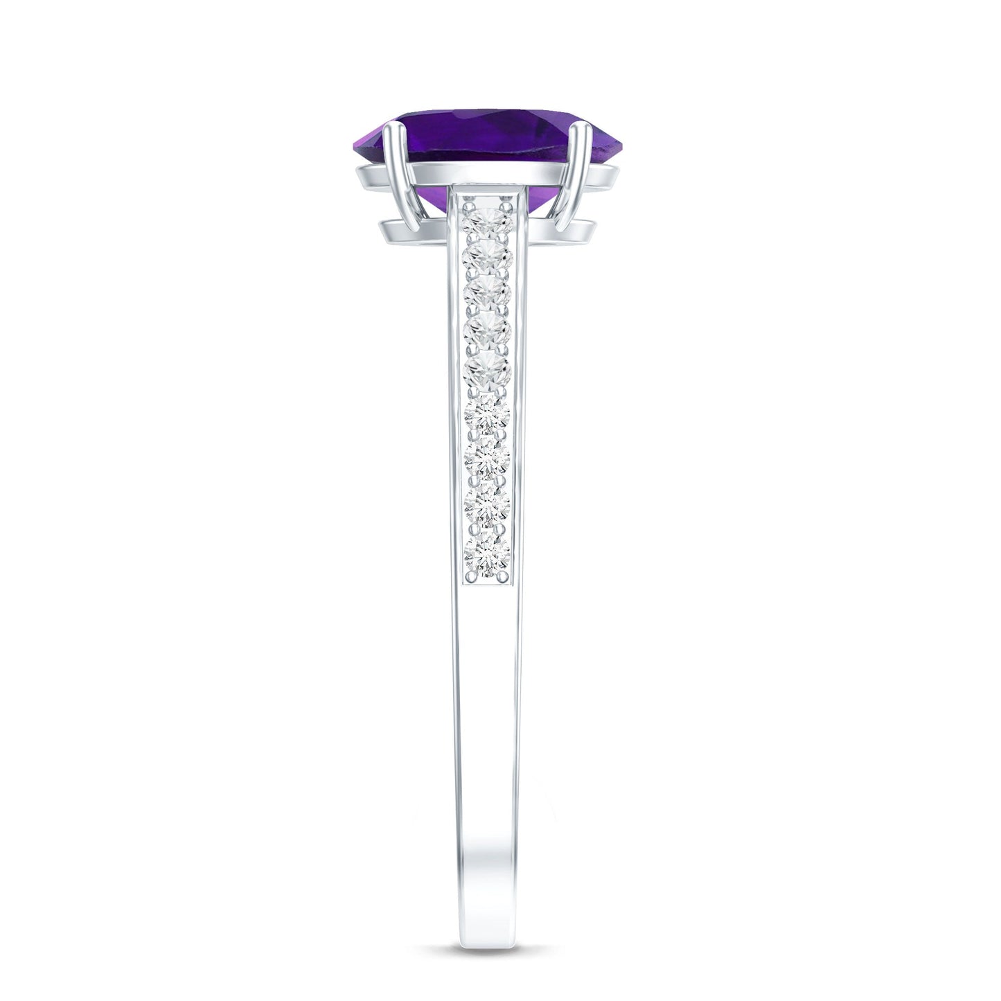 4 Prong Set Amethyst Solitaire and Diamond Ring
