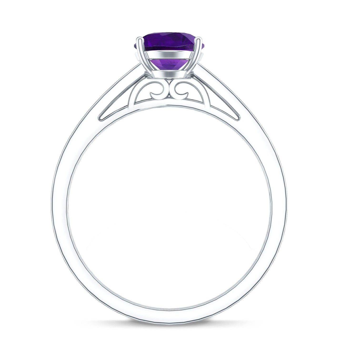 4 Prong Set Amethyst Solitaire and Diamond Ring