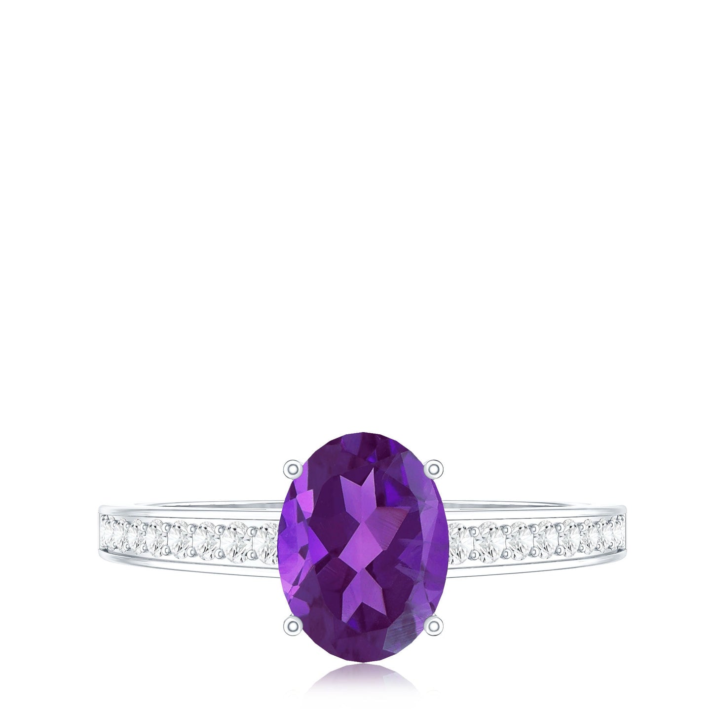 4 Prong Set Amethyst Solitaire and Diamond Ring