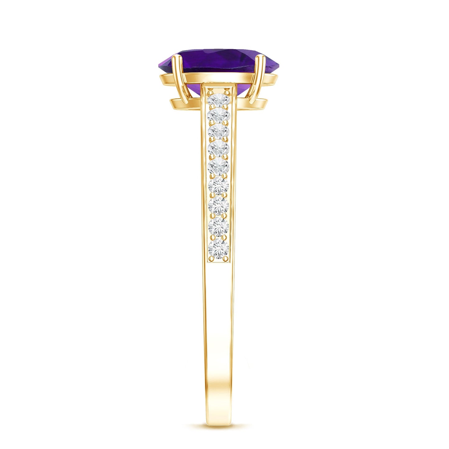 4 Prong Set Amethyst Solitaire and Diamond Ring