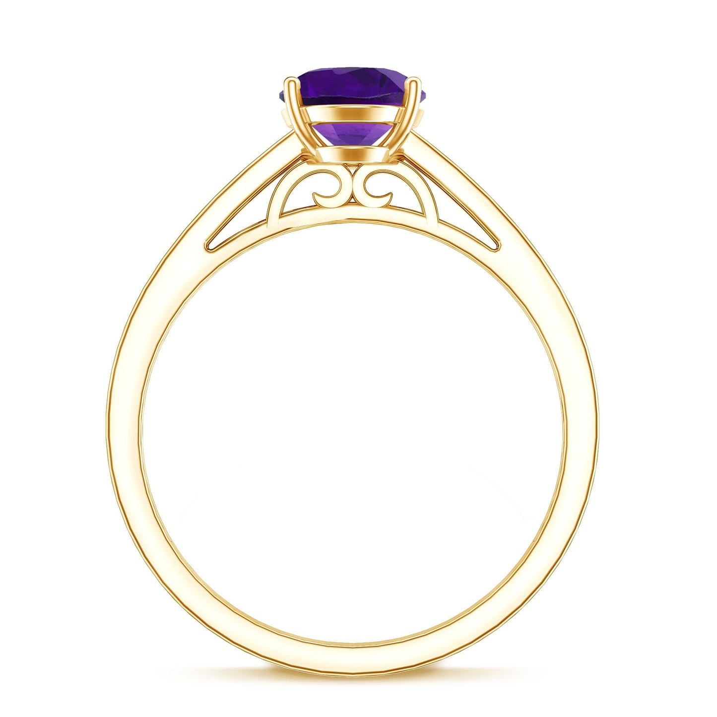 4 Prong Set Amethyst Solitaire and Diamond Ring