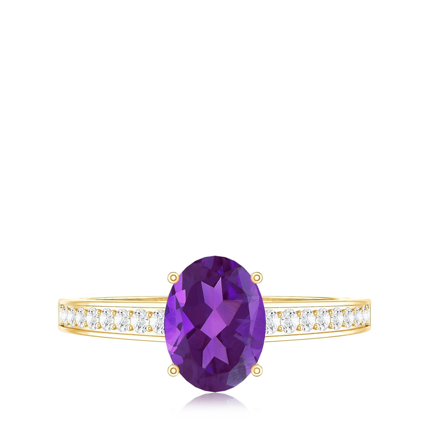 4 Prong Set Amethyst Solitaire and Diamond Ring
