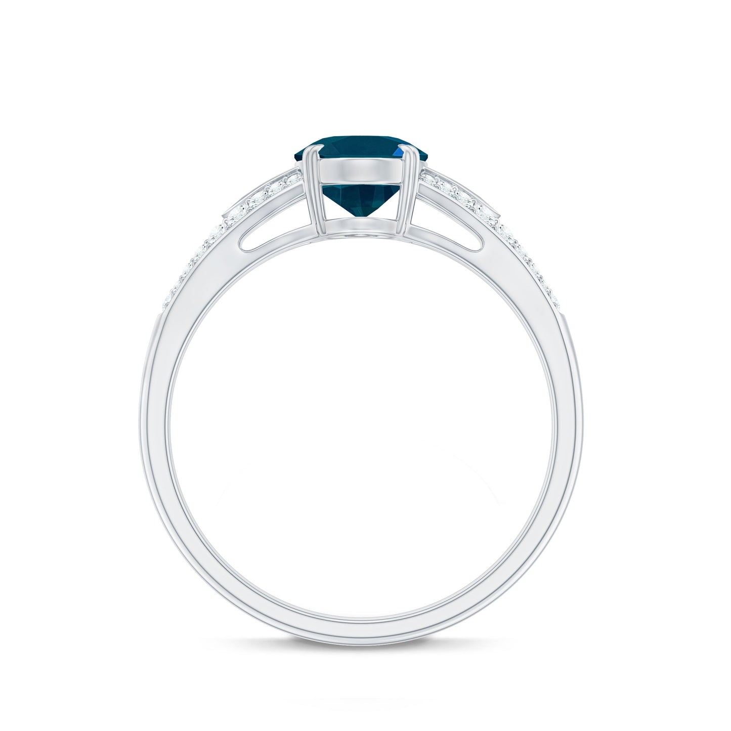 6x8mm Oval Cut London Blue Topaz Solitaire Engagement Ring with Diamond Split Shank