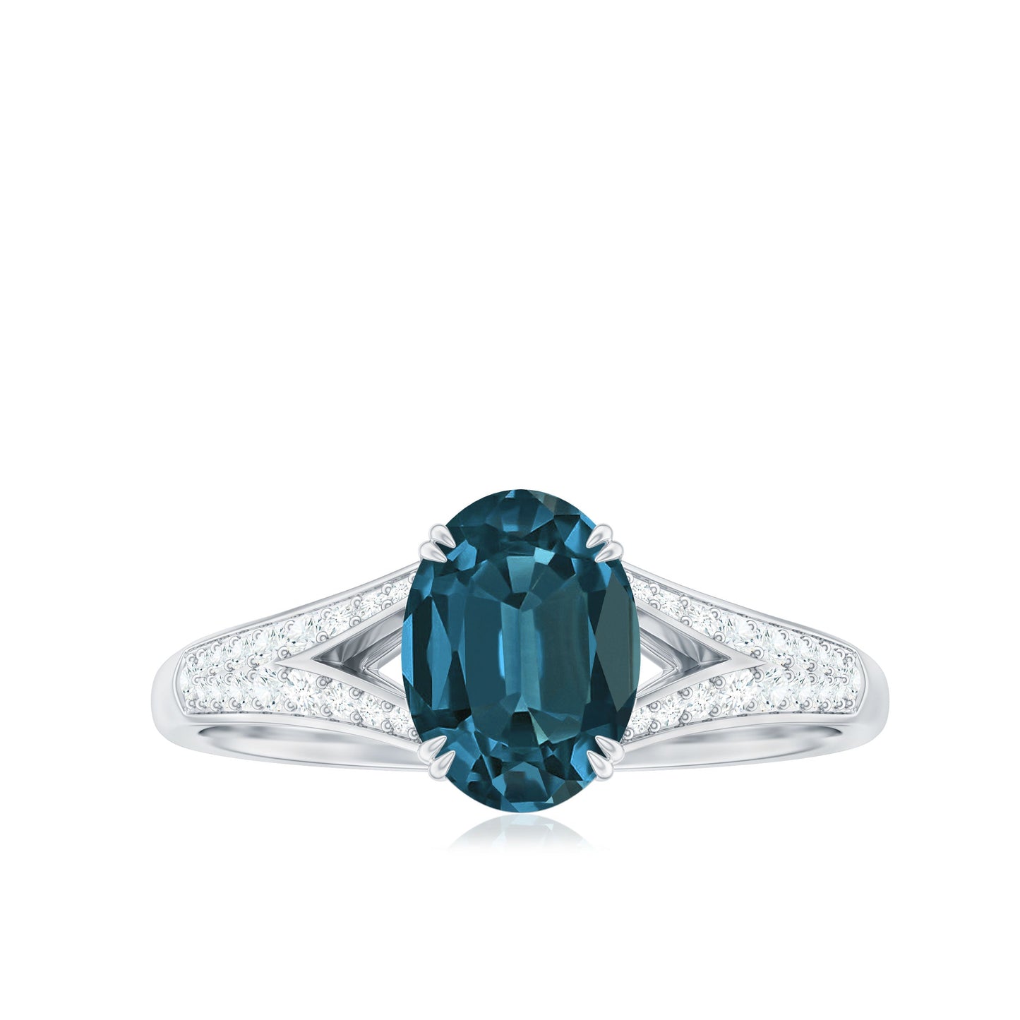 6x8mm Oval Cut London Blue Topaz Solitaire Engagement Ring with Diamond Split Shank