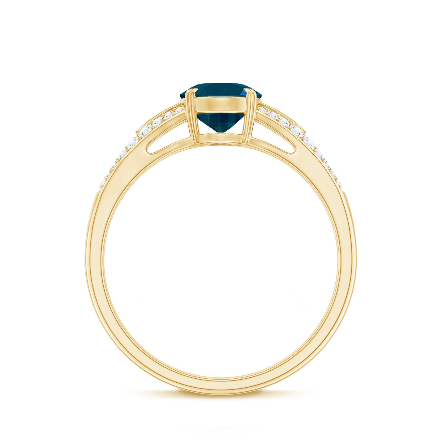 6x8mm Oval Cut London Blue Topaz Solitaire Engagement Ring with Diamond Split Shank