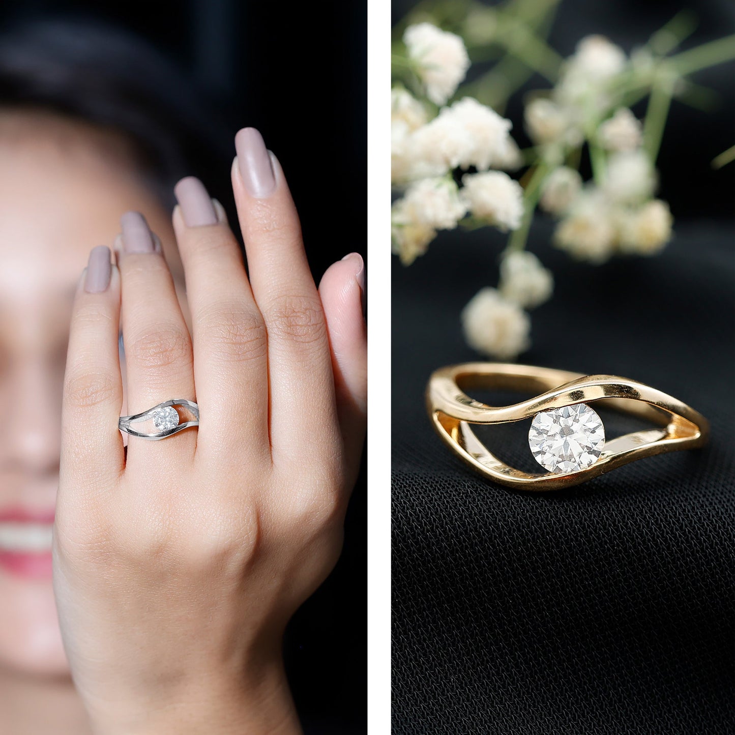 Certified 6 MM Round Moissanite Solitaire Ring with Tension Setting