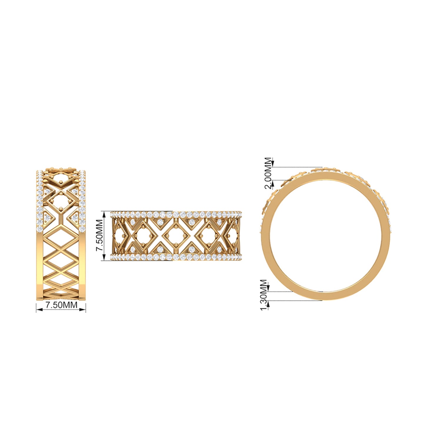 3/4 CT Vintage Inspired Diamond Wedding Band with Cutwork Details