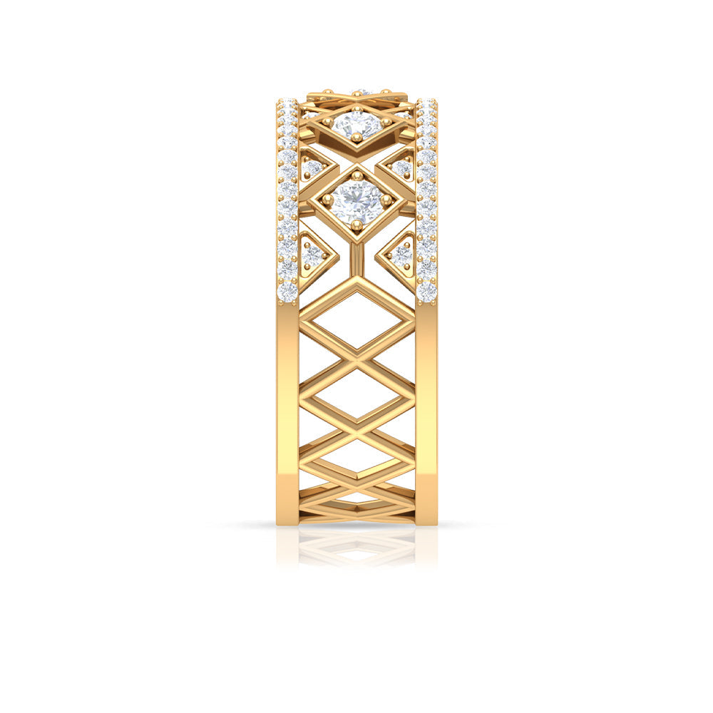 3/4 CT Vintage Inspired Diamond Wedding Band with Cutwork Details