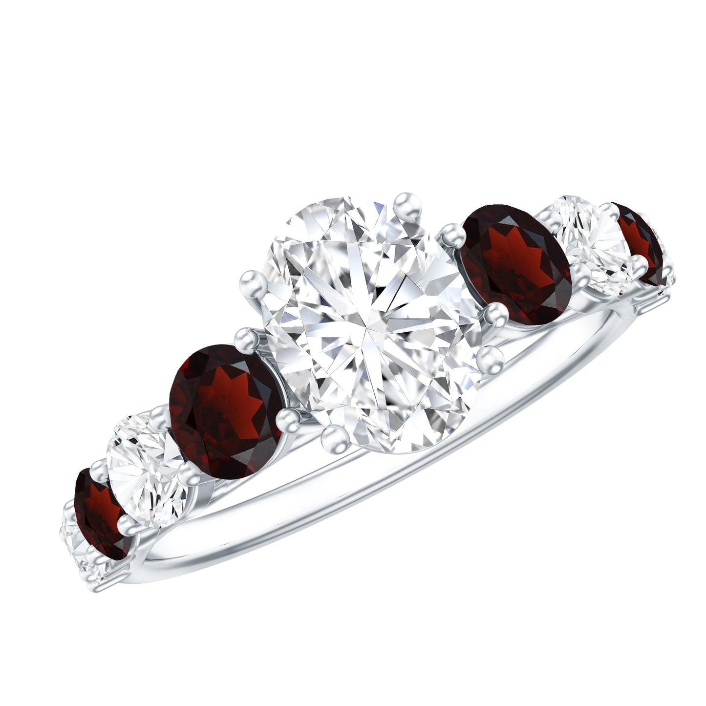 Moissanite 6X8 MM Oval Engagement Ring with Garnet