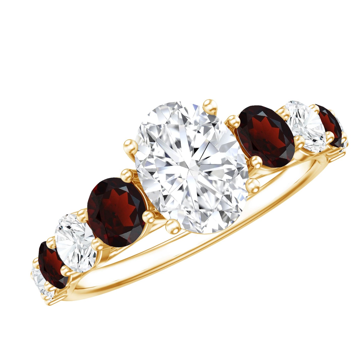 Moissanite 6X8 MM Oval Engagement Ring with Garnet