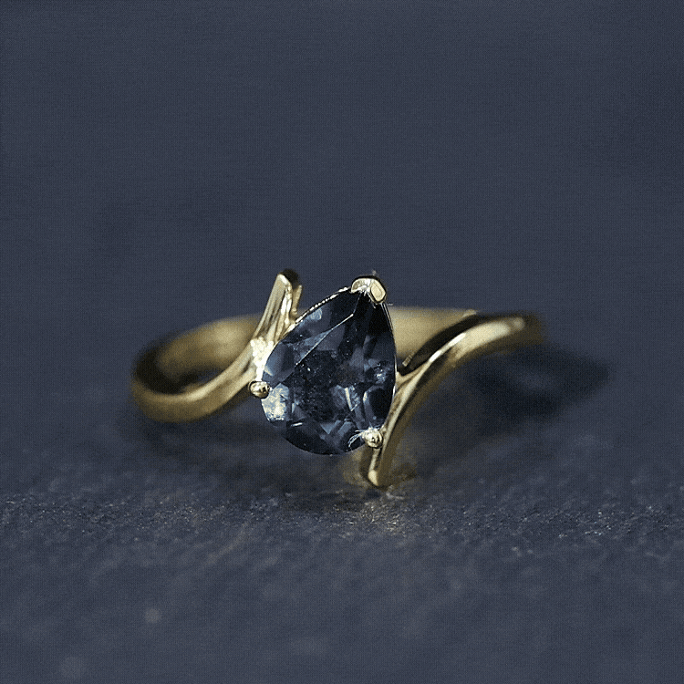 6X8mm Pear Shape London Blue Topaz Solitaire Ring with Bypass Shank