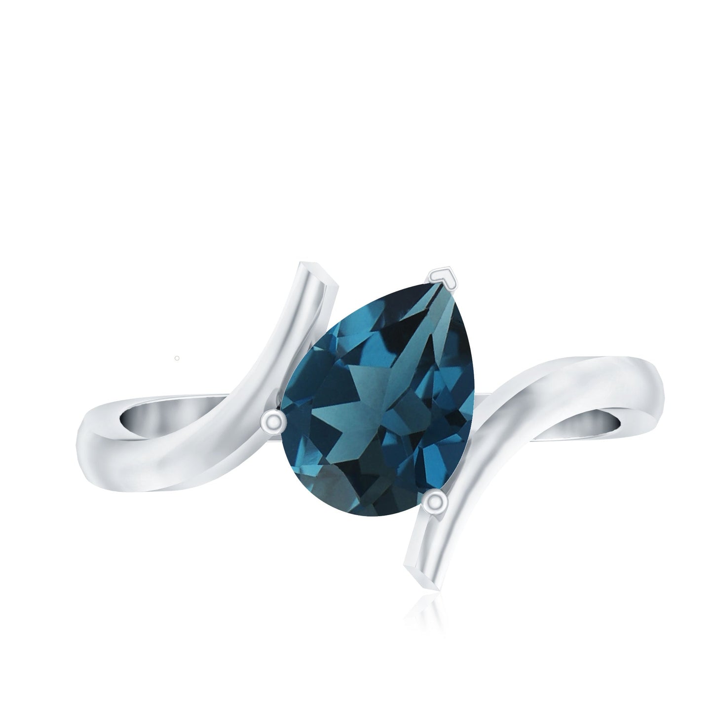 6X8mm Pear Shape London Blue Topaz Solitaire Ring with Bypass Shank