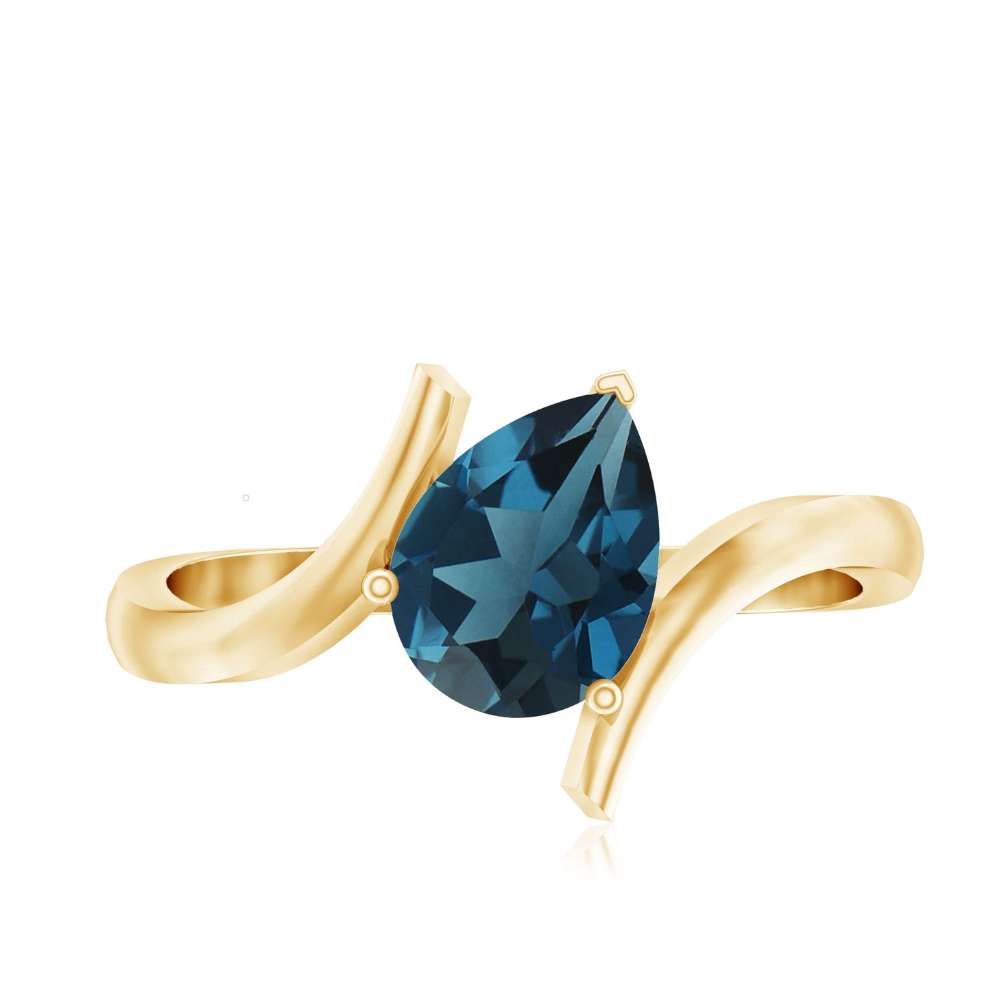 6X8mm Pear Shape London Blue Topaz Solitaire Ring with Bypass Shank