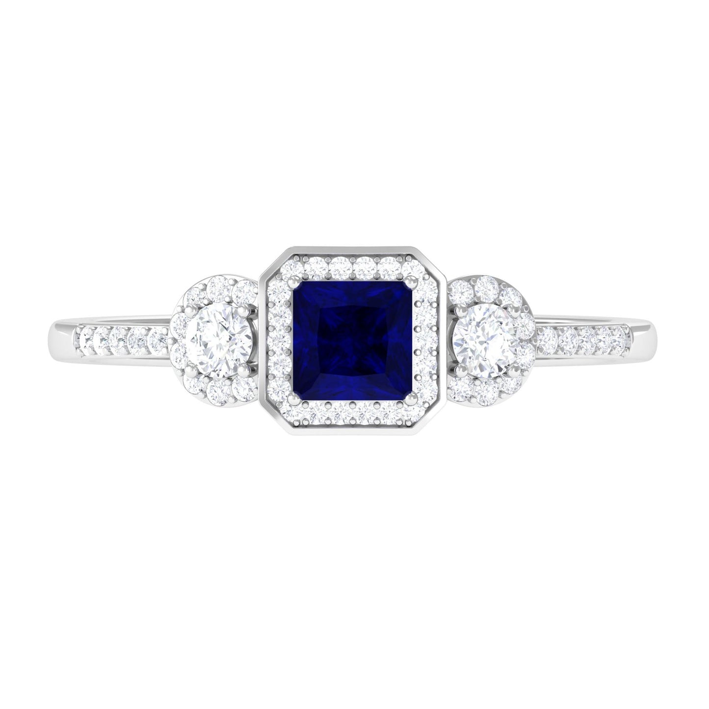 3/4 CT Princess Cut Blue Sapphire and Diamond Engagement Ring