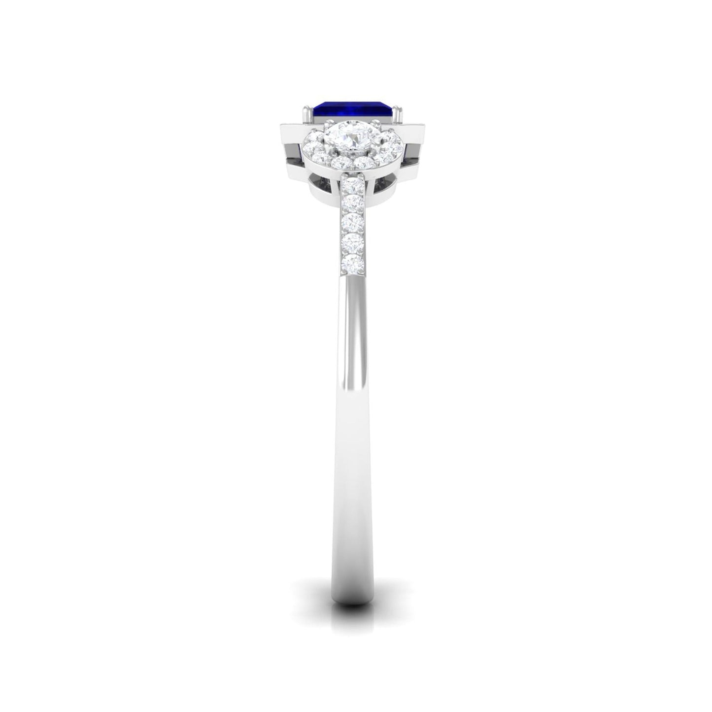 3/4 CT Princess Cut Blue Sapphire and Diamond Engagement Ring