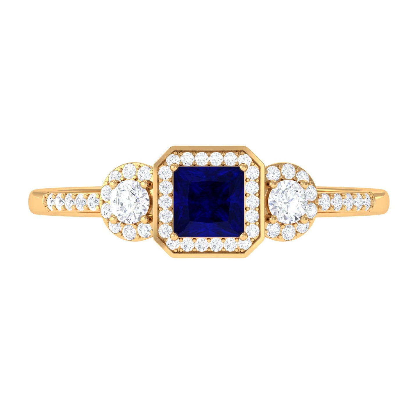3/4 CT Princess Cut Blue Sapphire and Diamond Engagement Ring