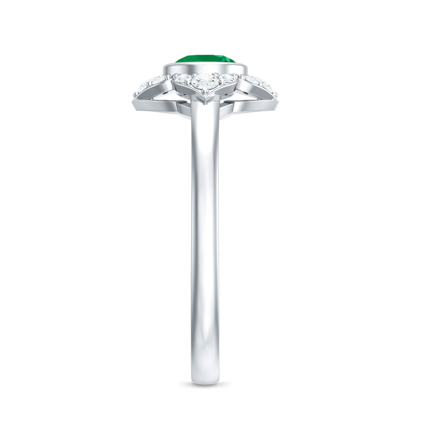 Natural Bezel Set 5mm Emerald Flower Engagement Ring with Diamond