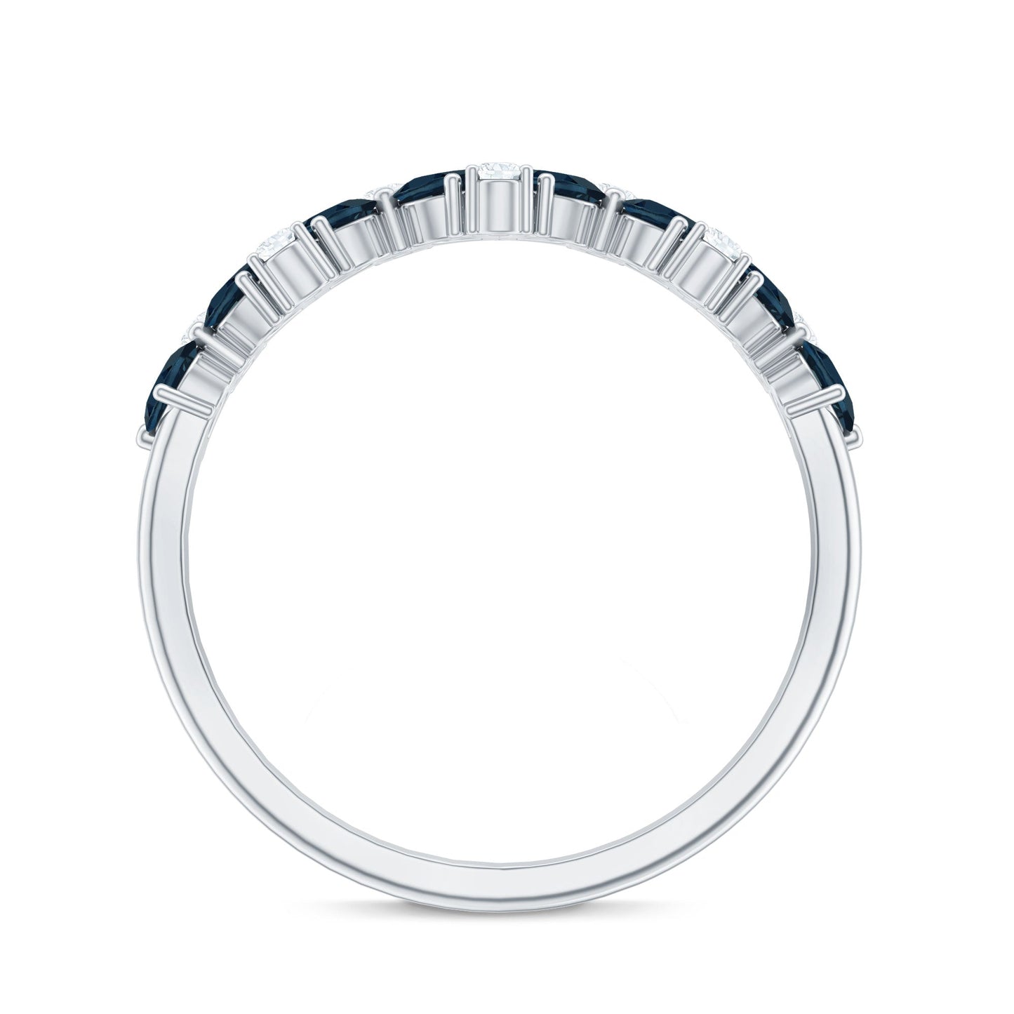 Pear Shape London Blue Topaz Half Eternity Band with Lab Made Diamond