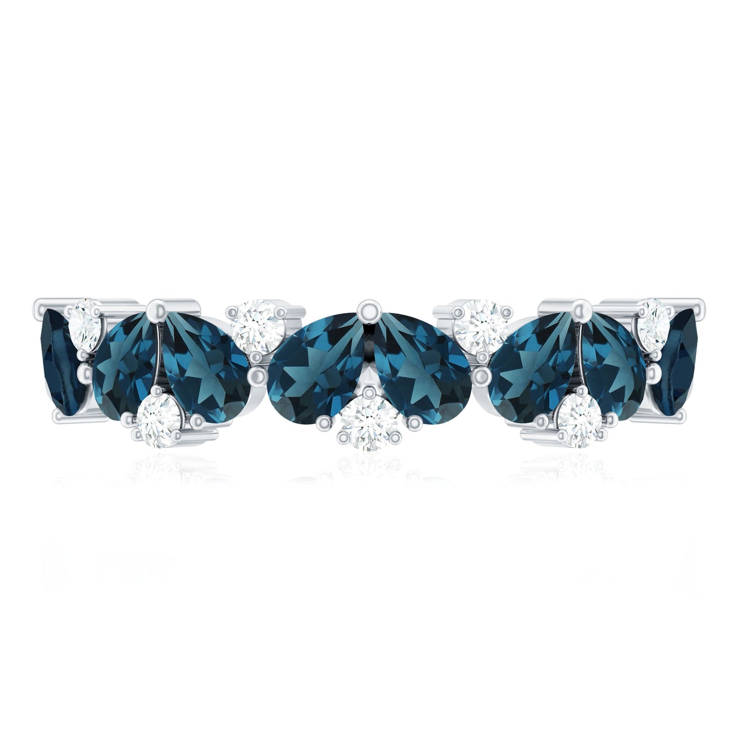 Pear Shape London Blue Topaz Half Eternity Band with Lab Made Diamond