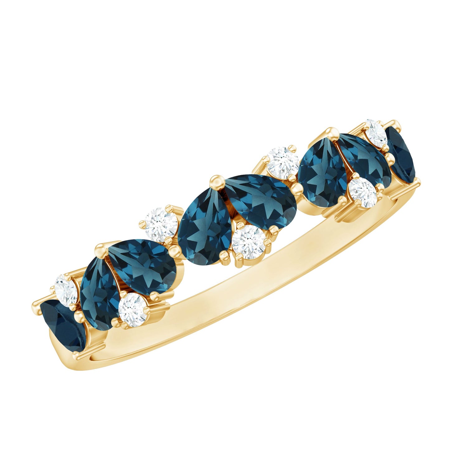 Pear Shape London Blue Topaz Half Eternity Band with Lab Made Diamond