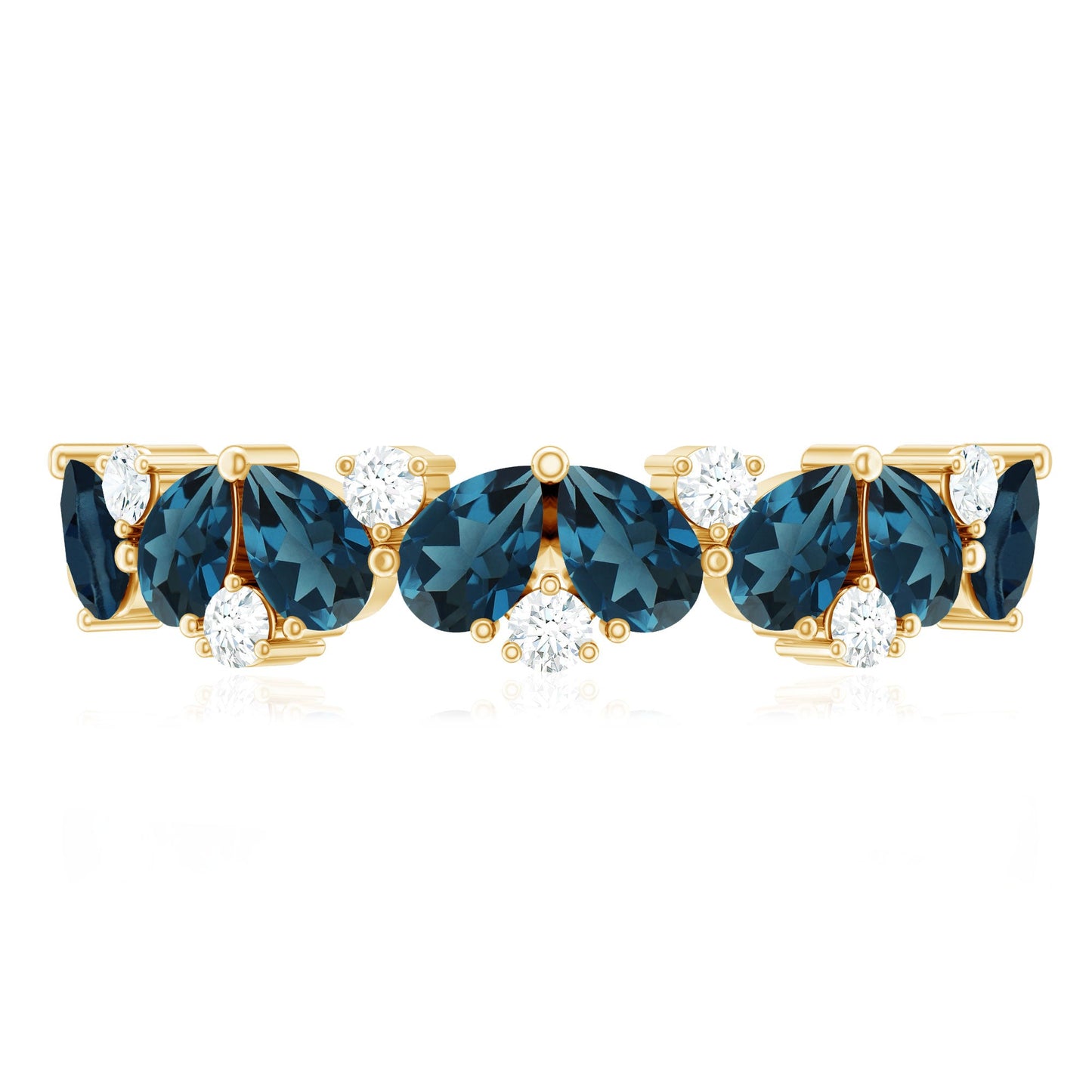 Pear Shape London Blue Topaz Half Eternity Band with Lab Made Diamond
