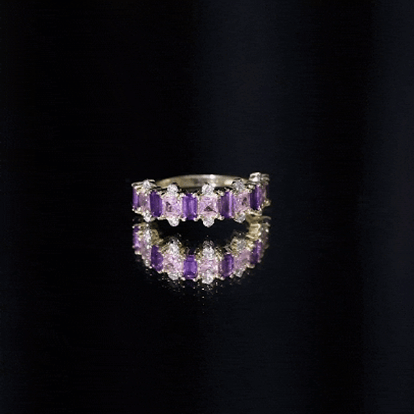 Elegant Amethyst and Created Pink Sapphire Half Eternity Band Ring with Diamond