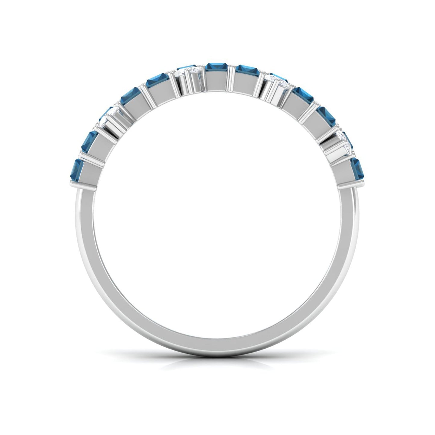 Baguette London Blue Topaz Uneven Eternity Ring with Moissanite