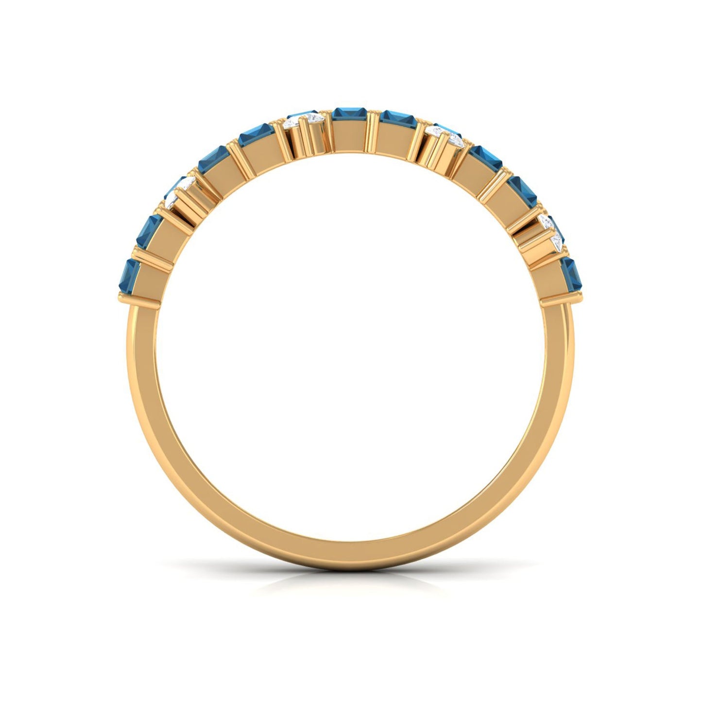 Baguette London Blue Topaz Uneven Eternity Ring with Moissanite