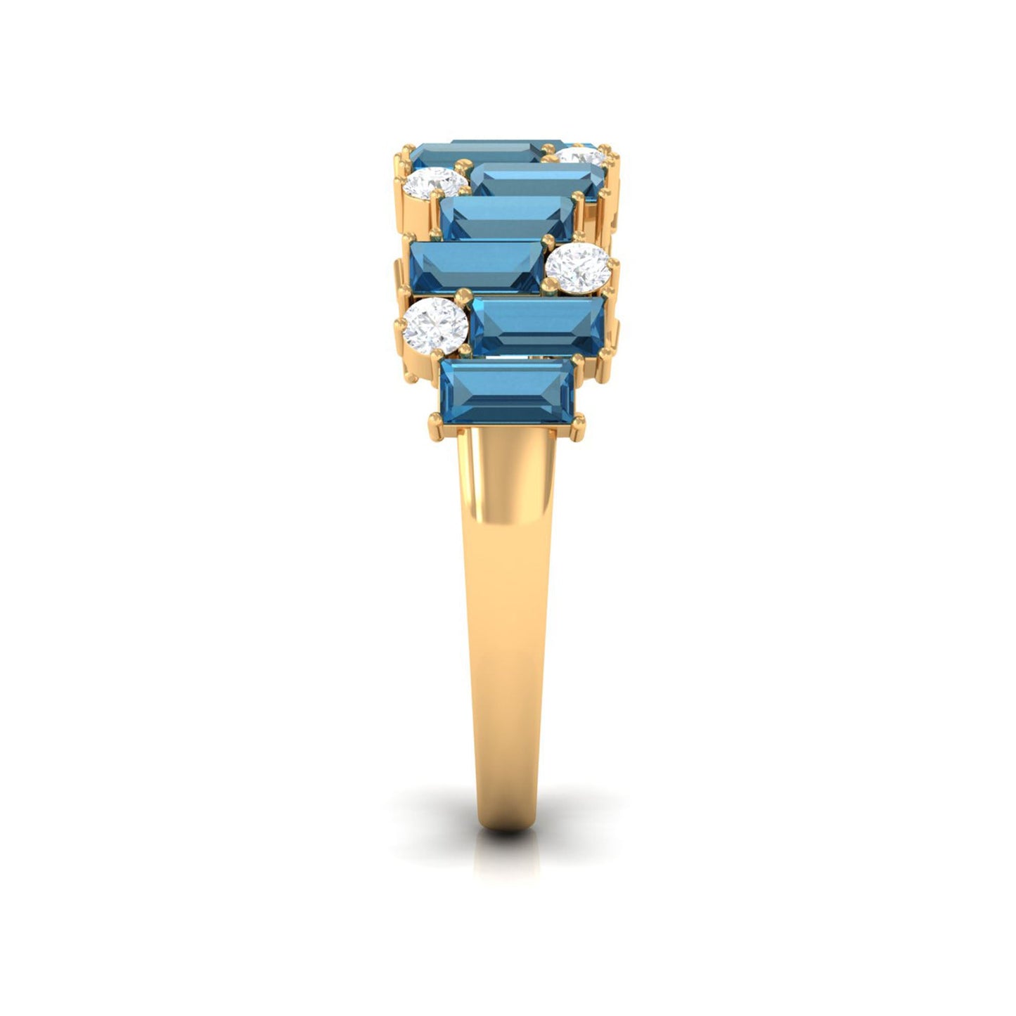 Baguette London Blue Topaz Uneven Eternity Ring with Moissanite