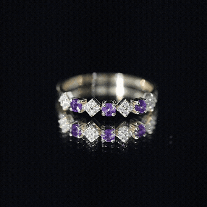Round Amethyst and Diamond Semi Eternity Band Ring