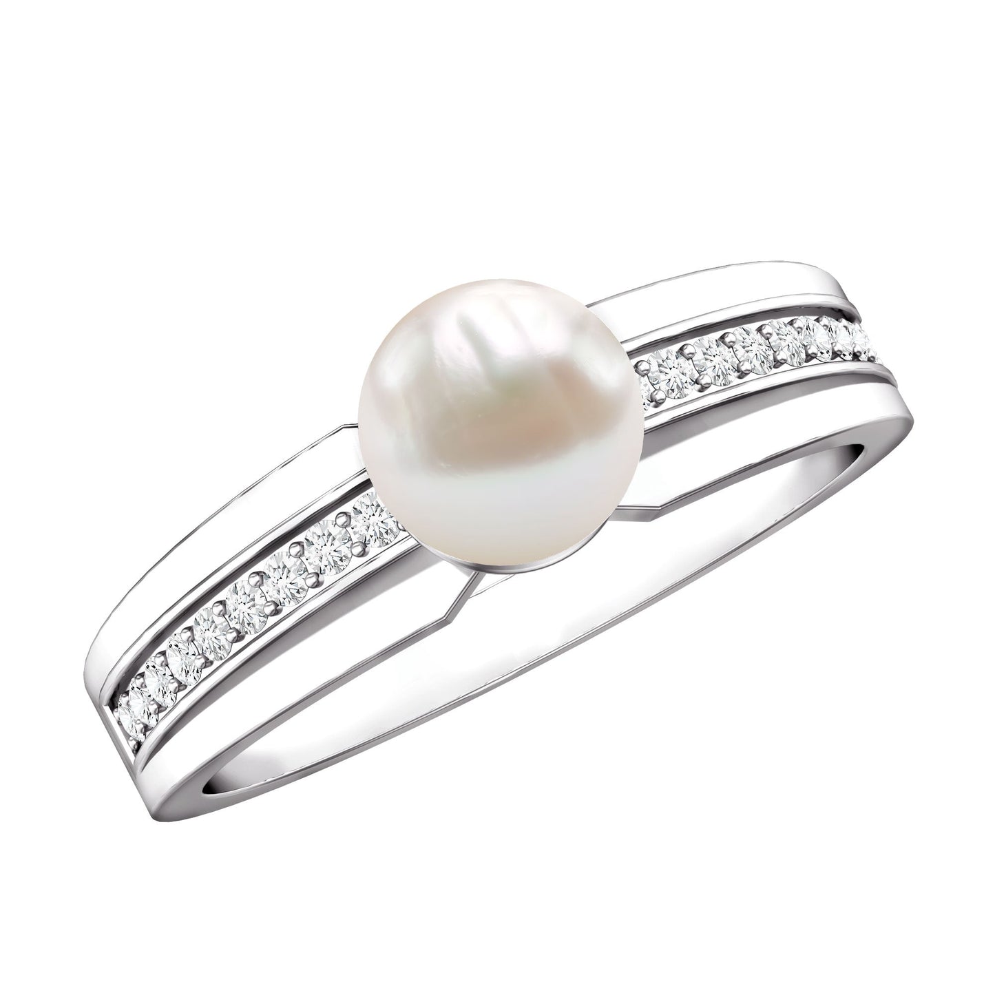 2 Carat Freshwater Pearl Engagement Ring with Diamond for Women