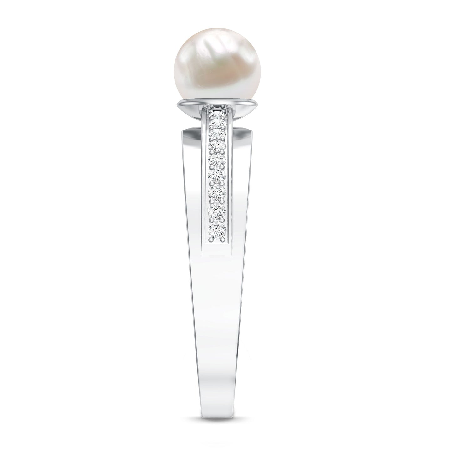 2 Carat Freshwater Pearl Engagement Ring with Diamond for Women