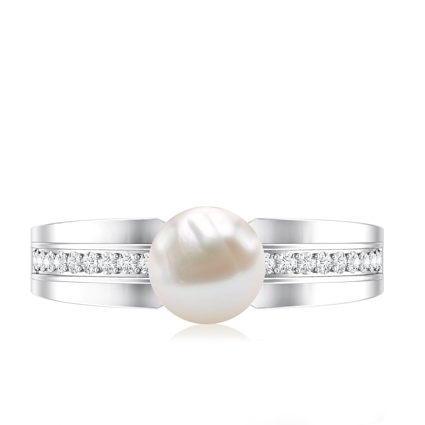 2 Carat Freshwater Pearl Engagement Ring with Diamond for Women