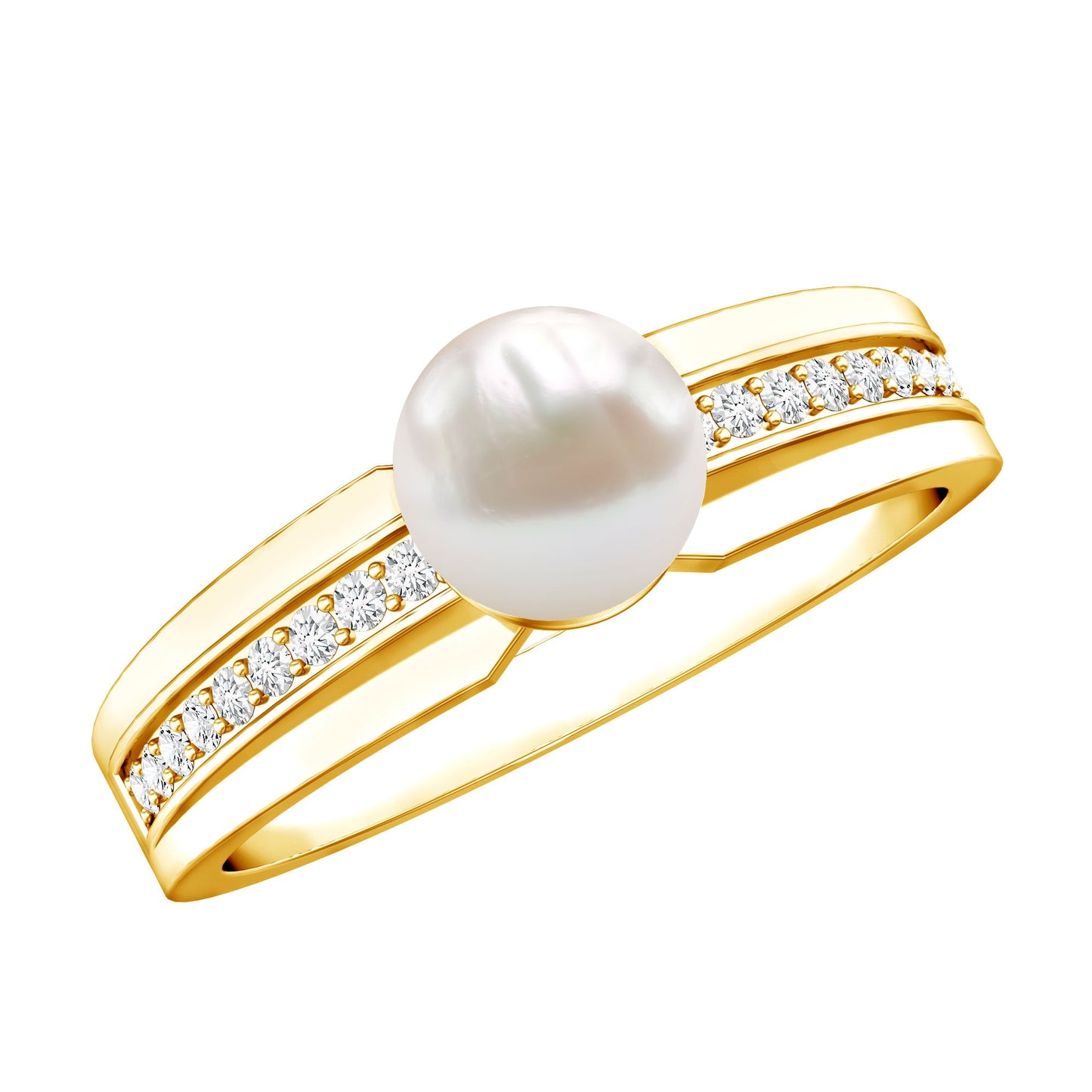 2 Carat Freshwater Pearl Engagement Ring with Diamond for Women
