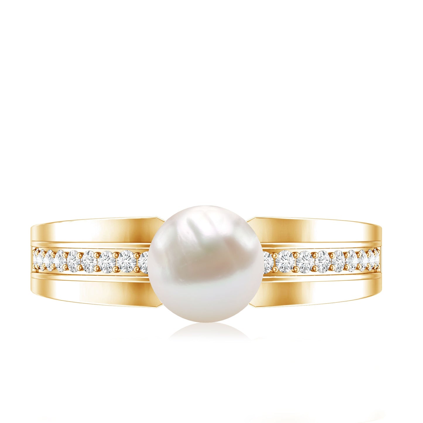 2 Carat Freshwater Pearl Engagement Ring with Diamond for Women