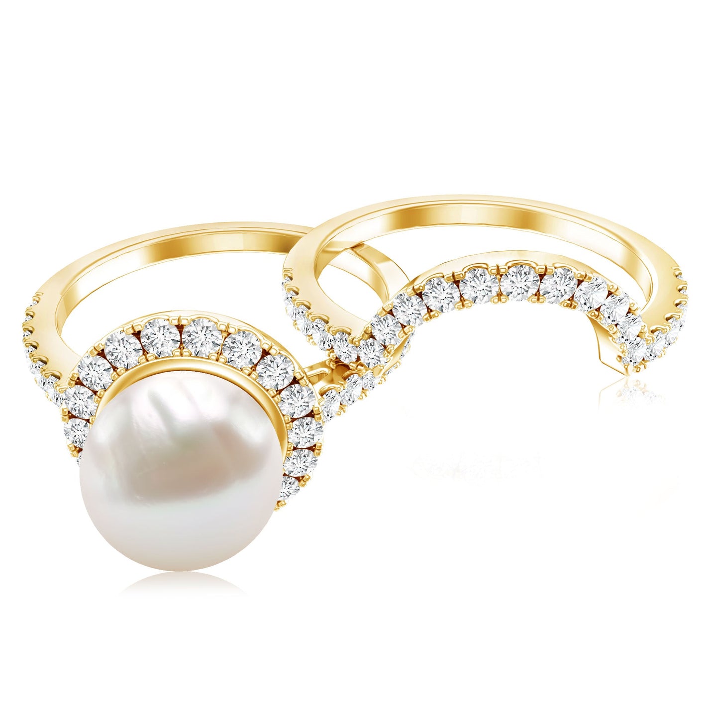 Cultured 7 mm Freshwater Pearl Engagement Ring with Diamond Wedding Band