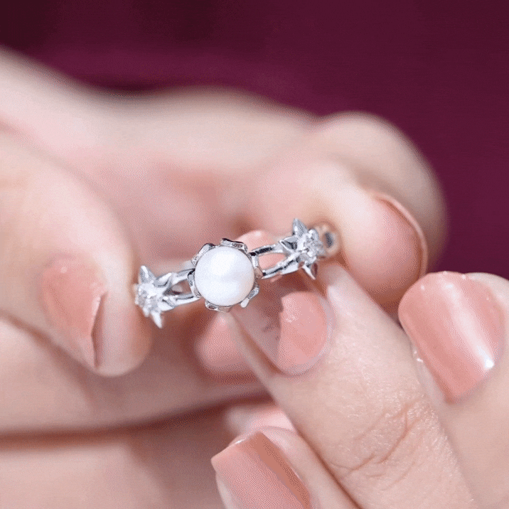 2 Carat Freshwater Pearl Flower Engagement Ring with Diamond