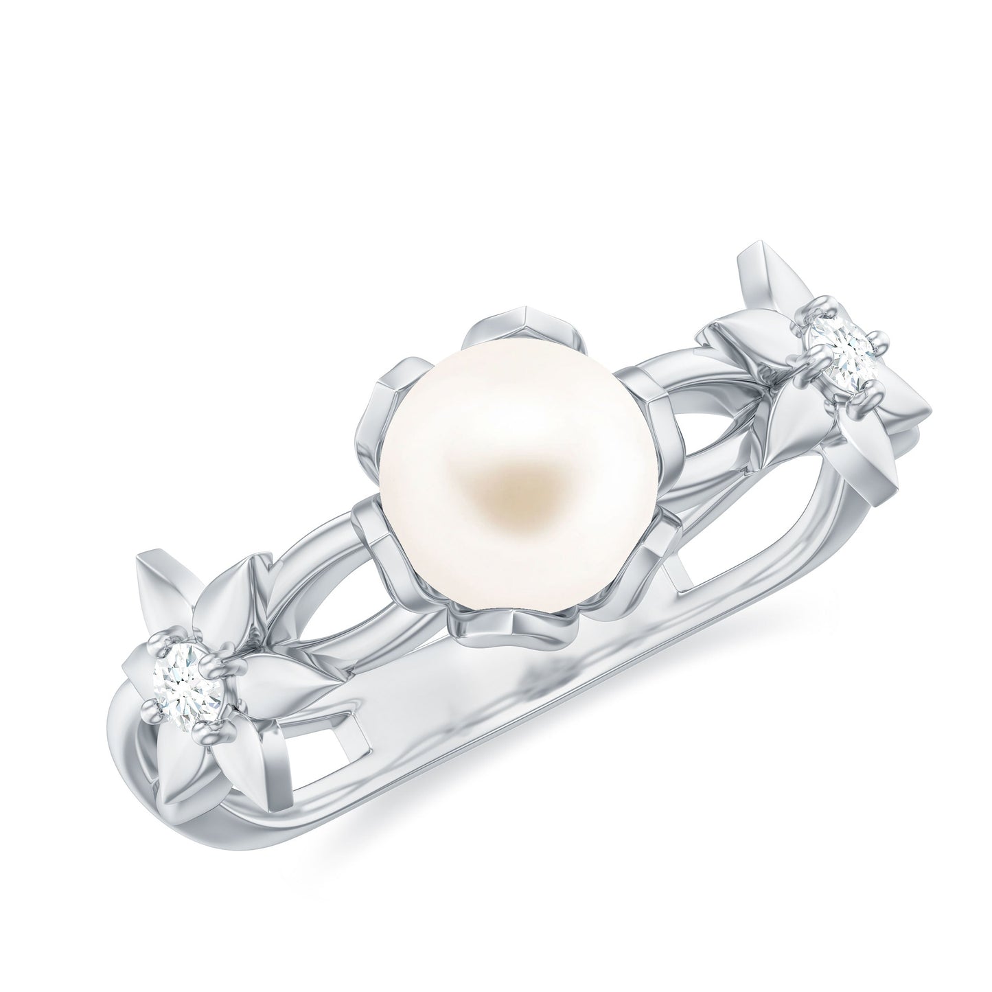2 Carat Freshwater Pearl Flower Engagement Ring with Diamond