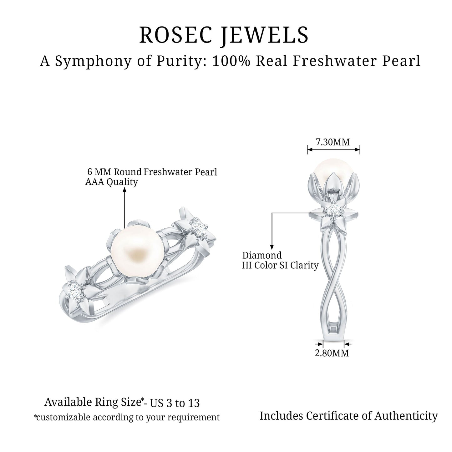 2 Carat Freshwater Pearl Flower Engagement Ring with Diamond