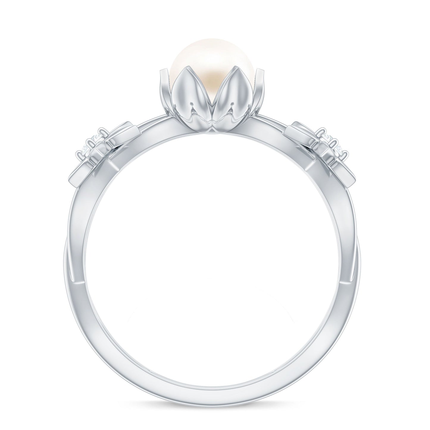 2 Carat Freshwater Pearl Flower Engagement Ring with Diamond
