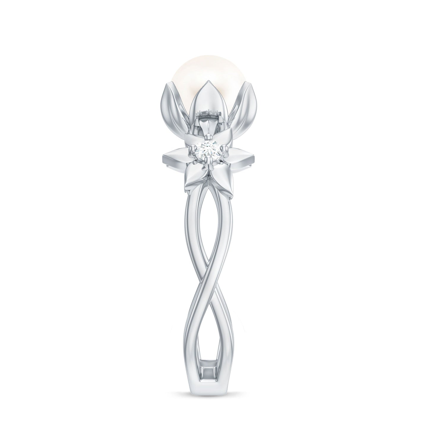 2 Carat Freshwater Pearl Flower Engagement Ring with Diamond