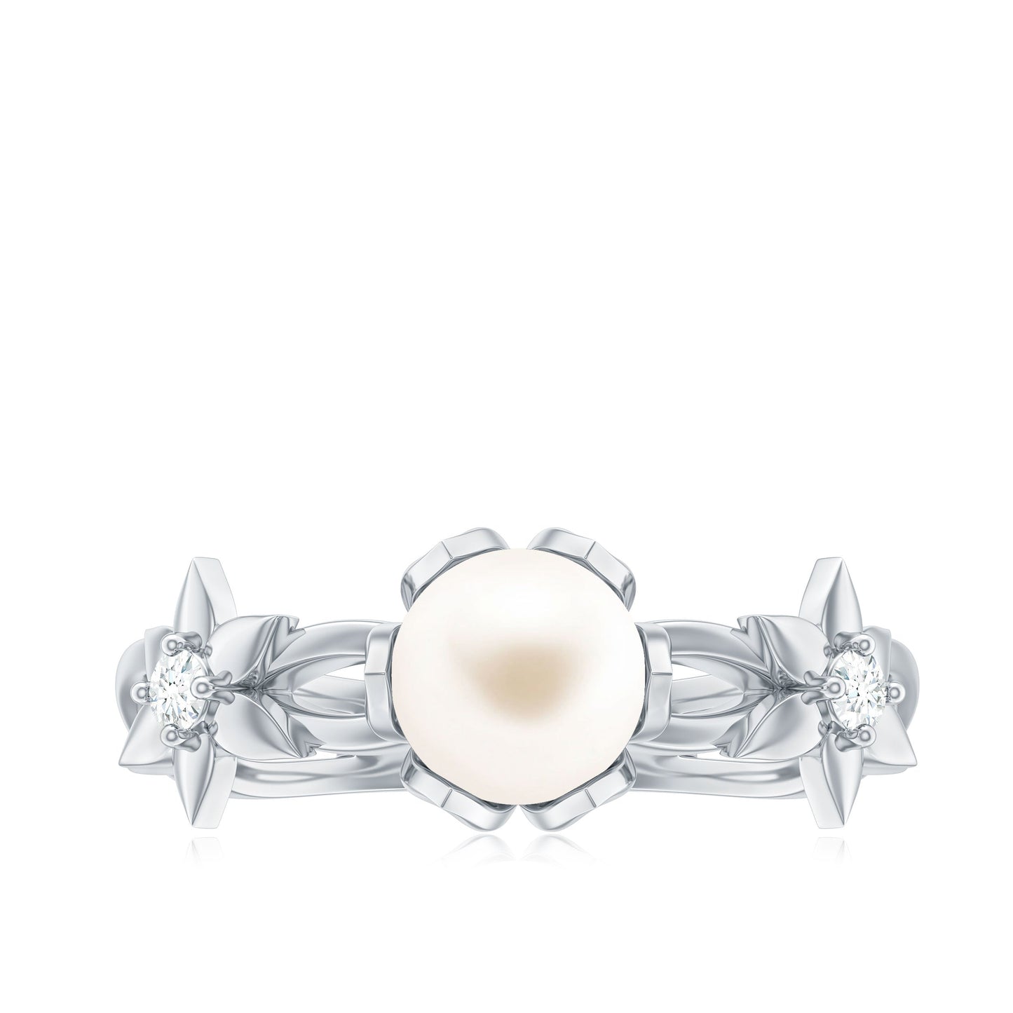 2 Carat Freshwater Pearl Flower Engagement Ring with Diamond