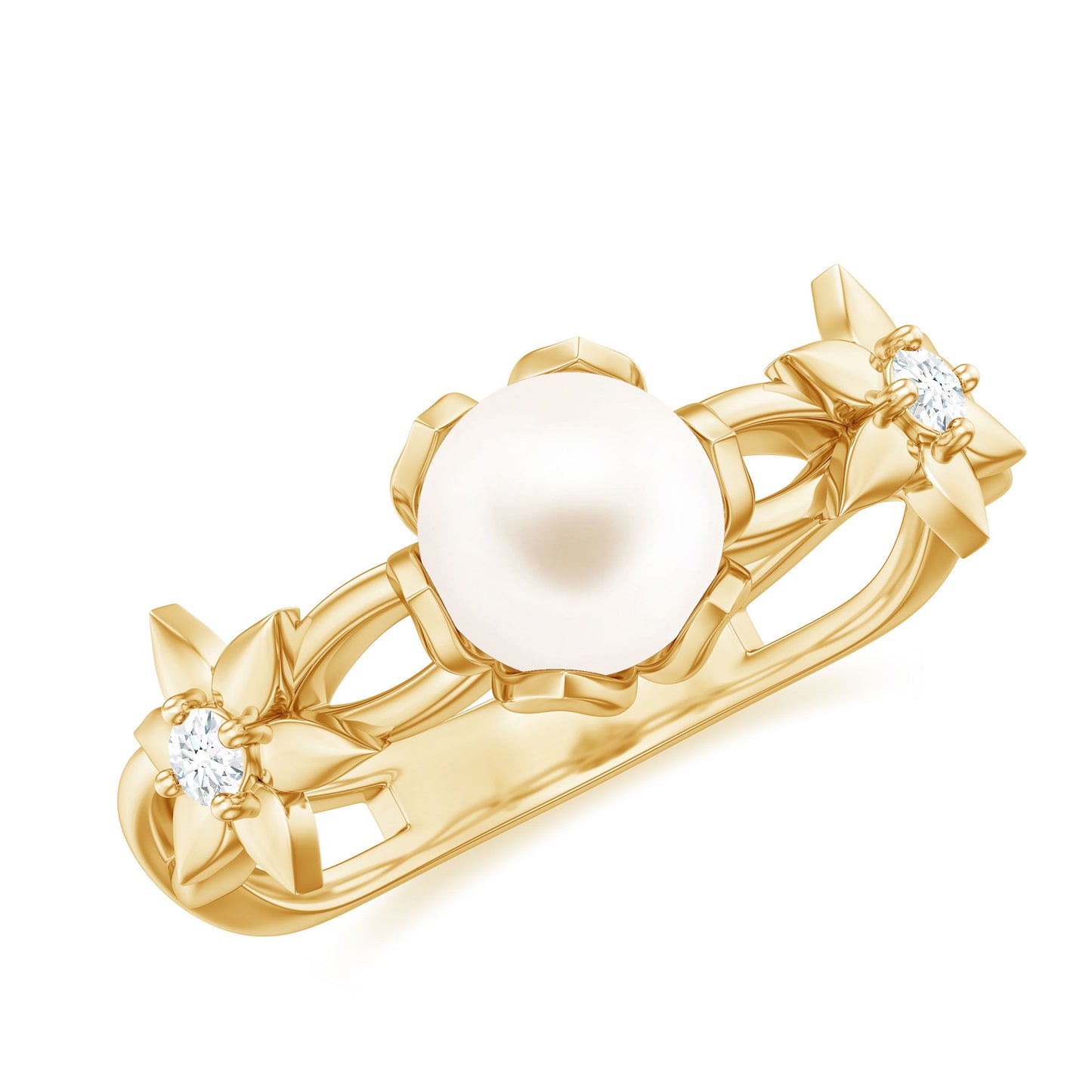 2 Carat Freshwater Pearl Flower Engagement Ring with Diamond