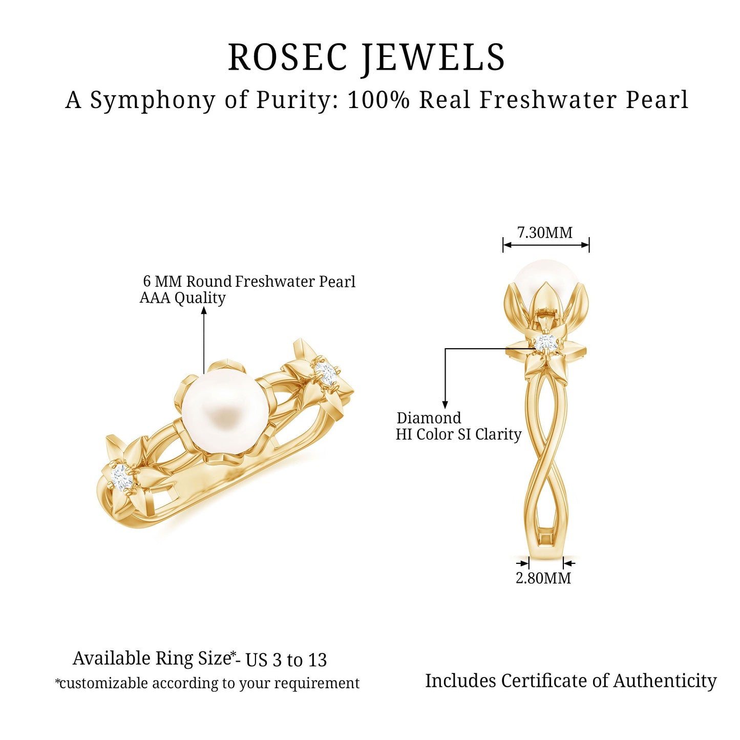 2 Carat Freshwater Pearl Flower Engagement Ring with Diamond
